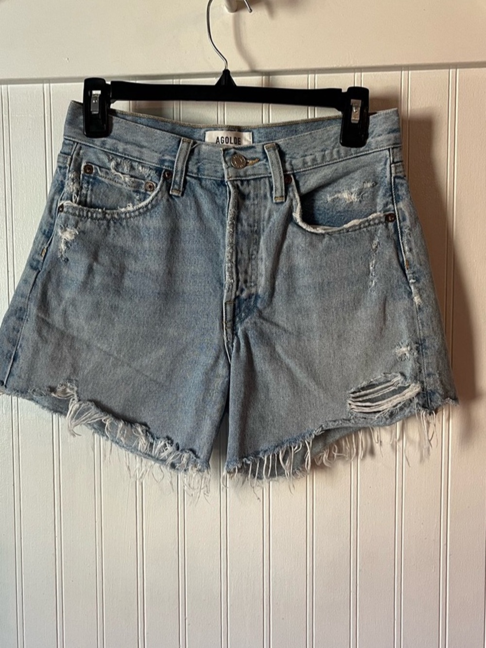 AGOLDE Parker Long Denim Cutoff Shorts Waist 24